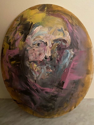 Portrait mixed media 48x19 cm new, hand-painted