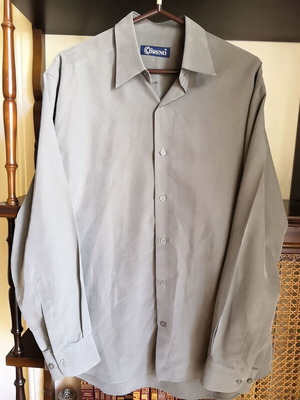 Creno men's grey silk texture dress shirt, medium/large