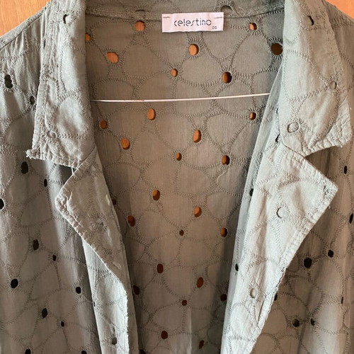 Celestino perforated long jacket new, green, 100% cotton