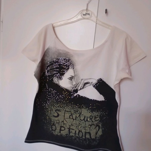 Blouse with open shoulders black and white with rhinestones like new, size L