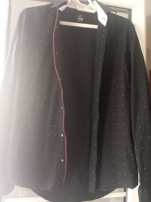 Black shirt with white dots, size S