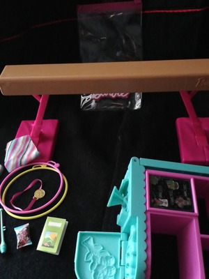 Barbie athlete accessories and flower shop counter used with defect