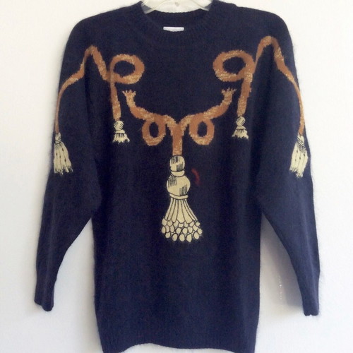Mondì Wool & Angora Knit Sweater with Tassel Print, Size S/M