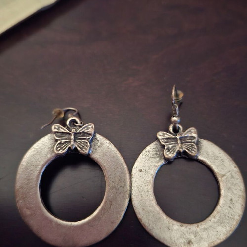 Vintage earrings handmade silver with butterflies new