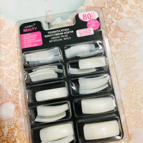 Artificial nails pack of 3 boxes with transparent, beige, and white tips