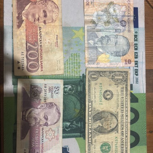 Paper money used from Romania, Bulgaria, and America