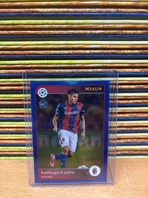 Topps Merlin Chrome UEFA Santiago Castro RC Blue Refractor 2024-25 new