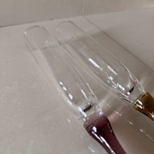 Champagne glasses hand blown art glass, like new, set of two