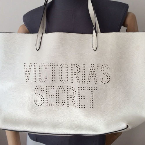Victoria's Secret Faux Leather Travel Weekender Tote Bag used, white