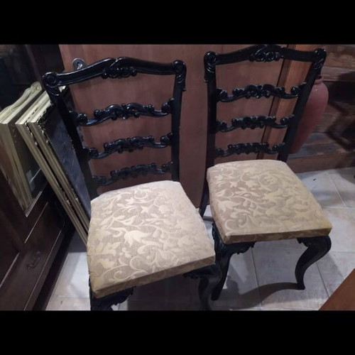 Vintage chairs used, 2 carved with yellow upholstery