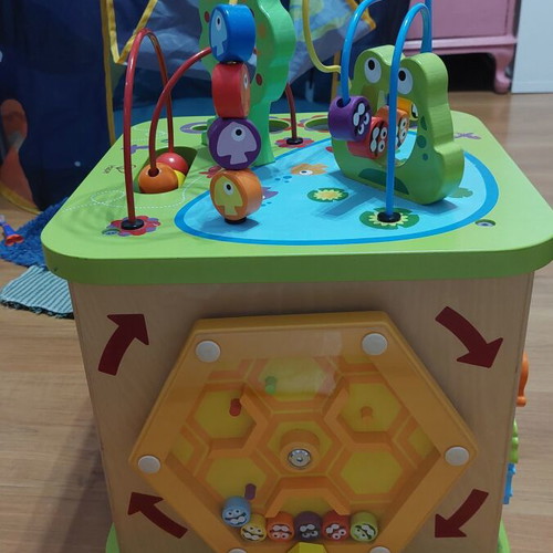 Hape Wooden Activity Cube 5-in-1 Montessori Style used