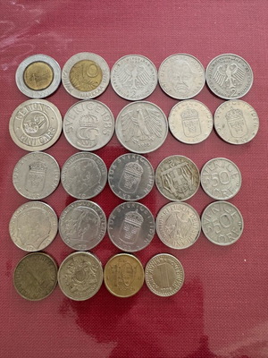 Collection of 24 used old coins pre-euro, Scandinavia, DDR