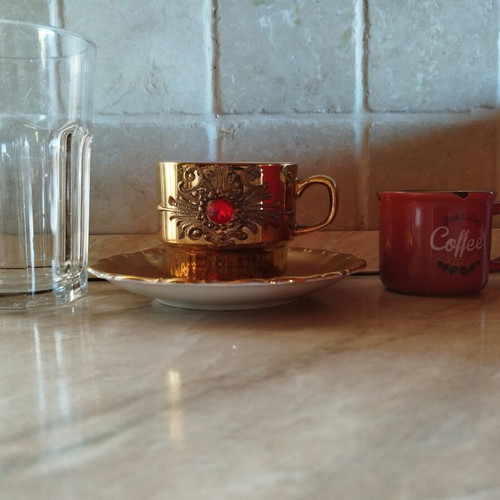 Vintage porcelain tea cup with saucer 1970 used