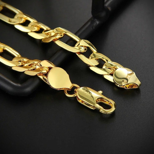 Jewelry set 18K gold-plated necklace and bracelet chain, 6mm thickness