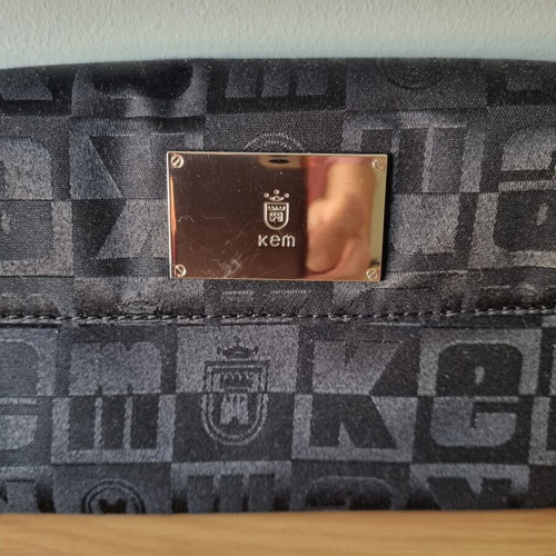 KEM evening clutch satin with genuine leather strap like new, black