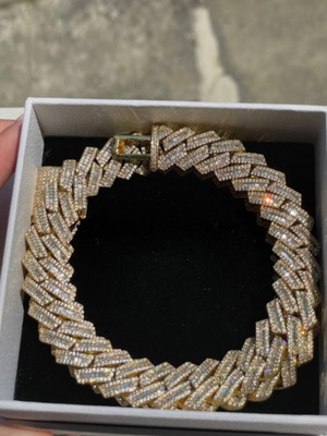 Baguette diamond Cuban link chain like new, gold plated
