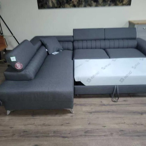 Gray fabric corner sofa with sleep function and storage new