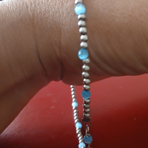 Anklet with 925 silver beads and blue beads, like new, 24 cm diameter