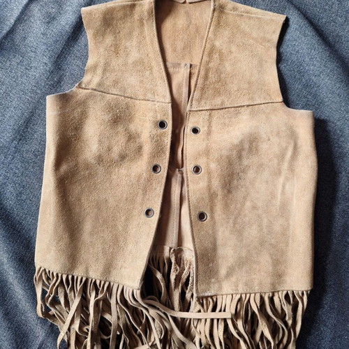 Genuine Leather Coat small, used, beige with fringes