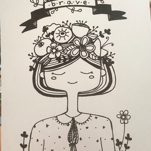 Woman Brave Hand-Drawn Sketch on Watercolor Paper New