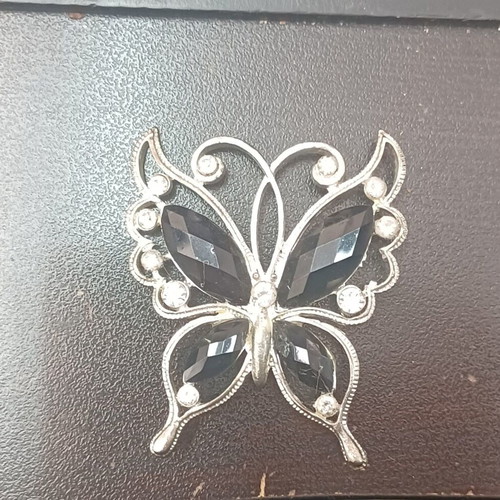 Butterfly brooch large used with 12 zircons and black stones
