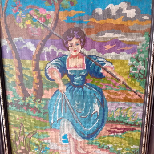Embroidered painting used 55x45 cm with frame wear
