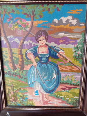 Embroidered painting used 55x45 cm with frame wear