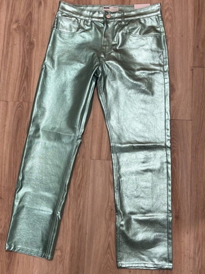 Bershka metallic blue turquoise pants like new, size 38