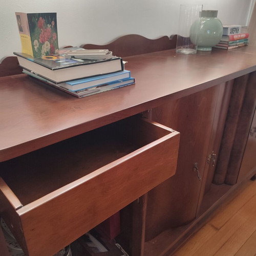 Solid Walnut Buffet Table, Fully Refurbished, Vintage 1950–1970