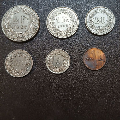 Set of 6 Swiss coins, assorted