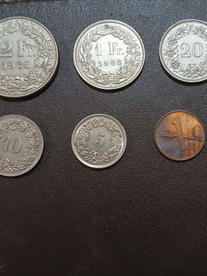 Set of 6 Swiss coins, assorted