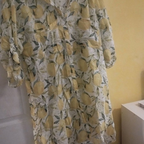 Dress with lemon print, used, white and yellow, one size