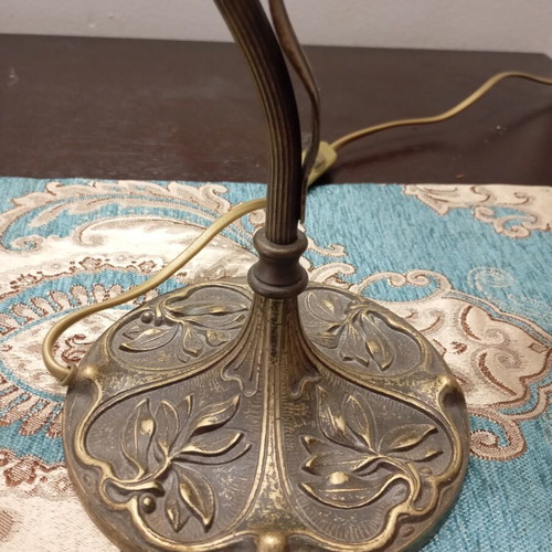 Vintage Art Nouveau table lamp brass with heavy blown glass like new
