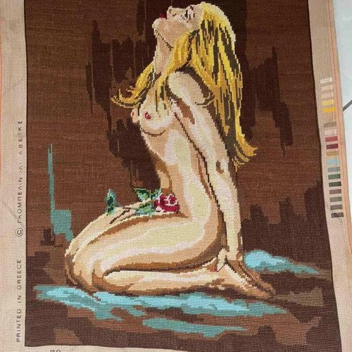 Handmade embroidery "Nude Model with Rose" like new