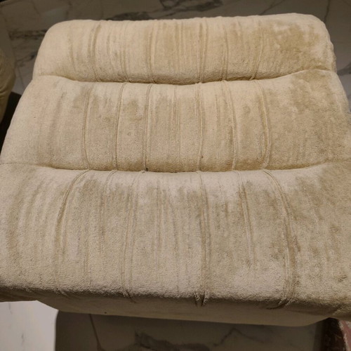 Armchair with ottoman like new, beige velvet fabric