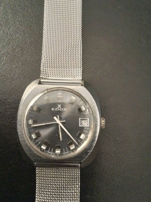 Edox 1955 used with black dial and vintage snake bracelet