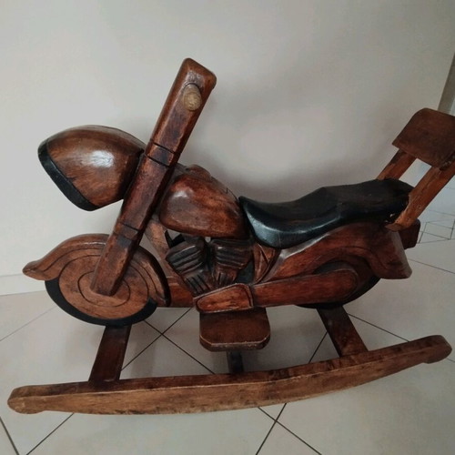 Handmade rocking motorcycle made of solid wood custom order