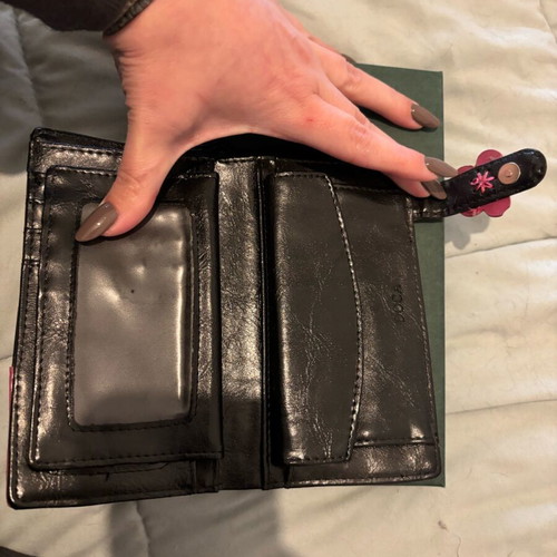 Doca wallet with cat and flower details, like new, black