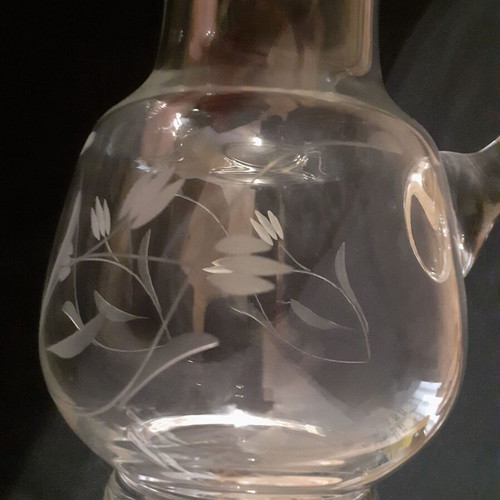 Crystal water jug from 1960 like new with carved decoration