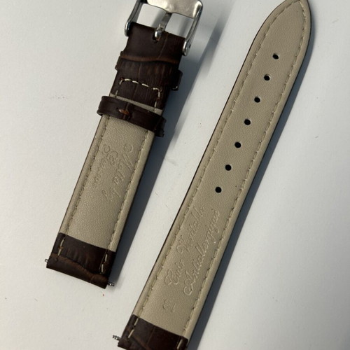Leather Watch Strap new, dark brown, 20mm width, Motta by Genova