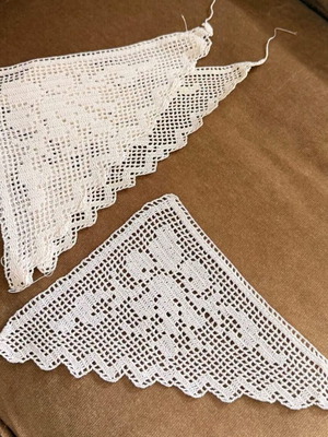 Handmade lace used, set of 4, 20x20 cm