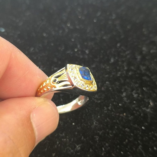 Men's Two-Tone Ring with Blue Zircon and White Stones new