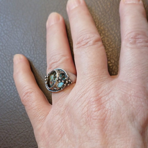 Silver 925 ring with gears and enamel, handmade, like new