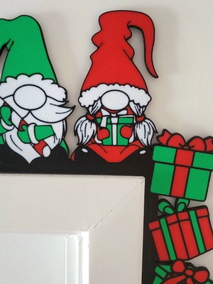 Christmas door corner decoration with gnomes and presents new