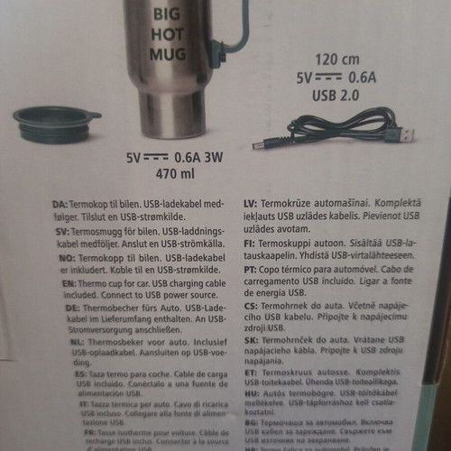 Car Thermo Mug with USB Cable new