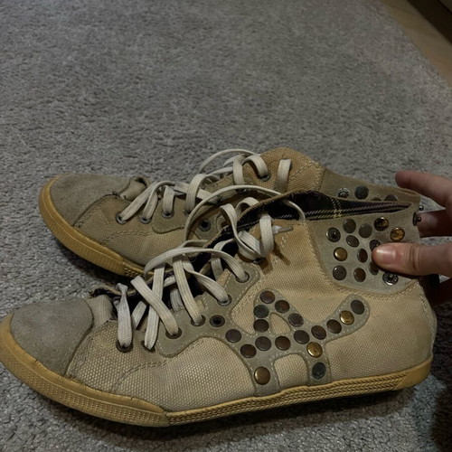 Women's canvas boots used, beige with studs, size 39