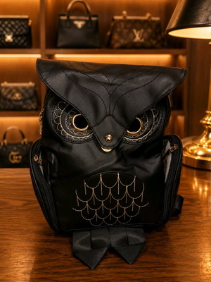 Owl leather backpack new, black, waterproof