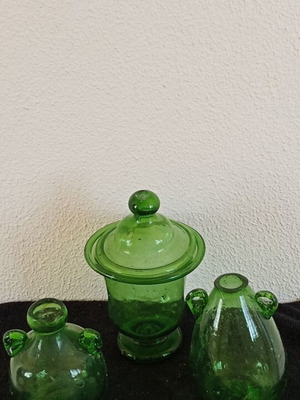 Σετ 3 vintage γυάλινα φυσητά χειροποίητα διακοσμητικά σαν καινούργιο, πράσινα
