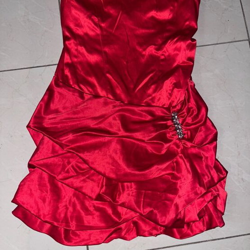 Satin set with strapless dress and bolero jacket, like new, red