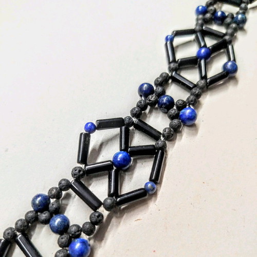 Choker necklace handmade from onyx with lava and lapis lazuli new